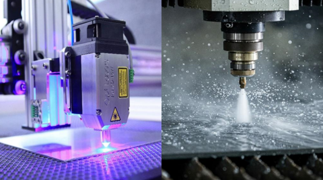 plasma and waterjet cutting machines cutting different materials