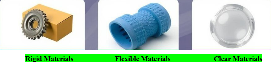 various vacuum casting materials including rigid, flexible, and transparent options